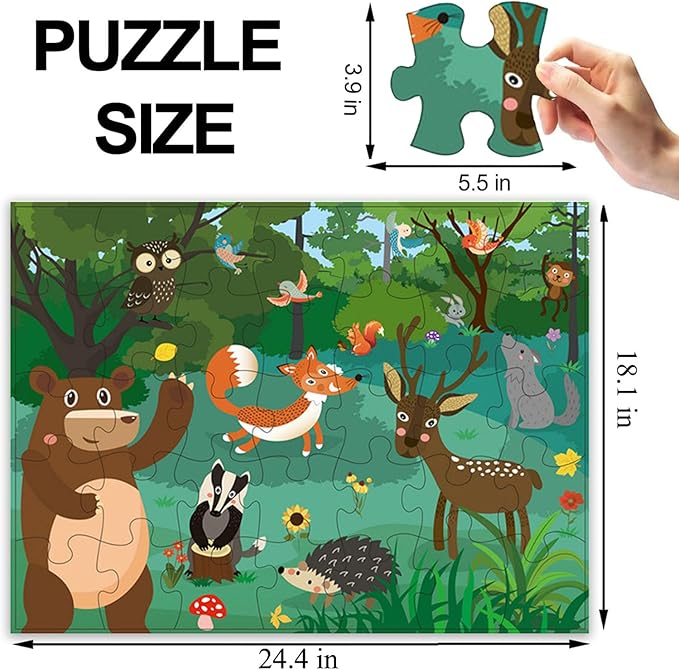 Jumbo Floor Puzzle for Kids, Large Jigsaw Puzzles 35 Piece for Kids Ages 3-5,Preschool Learning & Education Toys, Gifts for 4-8 Year Old Boys and Girls (Forest Animals)
