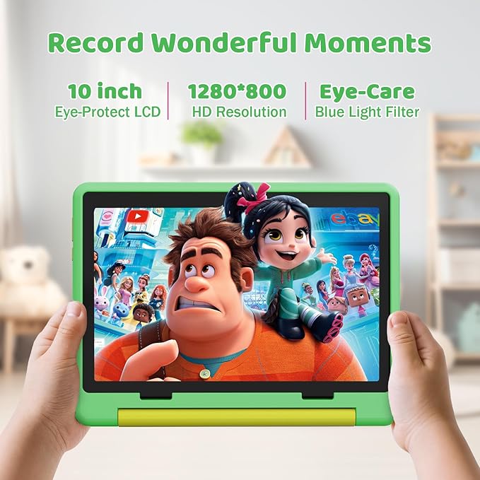 Kids Tablet,Android 15 Tablet with HD Display,10.1 inch,Parental Control & Kids Mode, Octa-Core, GMS Certified,20GB RAM 64GB ROM,1TB Expandable, 5000mAh Battery, Dual Camera, Protective Case,Green