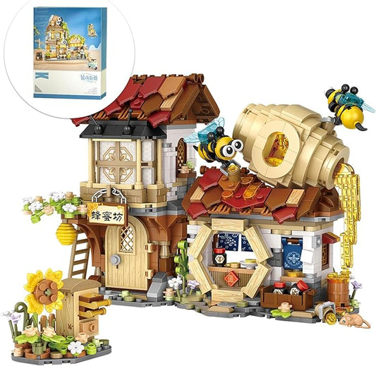 Honey Bee Workshop Mini Building Set, Creative DIY Simulation Building Toys, 1242PCS Mini Building Honey Bee Workshop Set Boys Girls 6+
