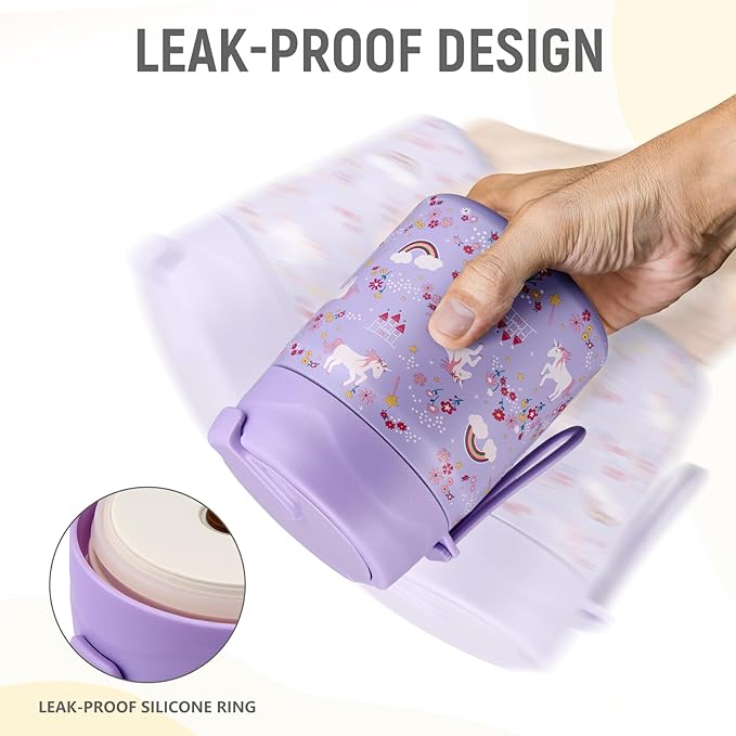 17oz Soup Thermo for Hot Food Kids Insulated Vacuum Food Jar with Stainless Steel Spoon Wide Mouth Thermo Leakproof Lunch Food Container Kids Hot Lunch Box (Purple-Horse)