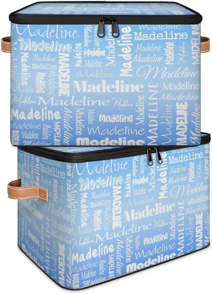 Custom Storage Basket with Name, Personalized Storage Bins with Zipper Lid, Foldable Fabric Storage Box Large capacity with Handle Blue