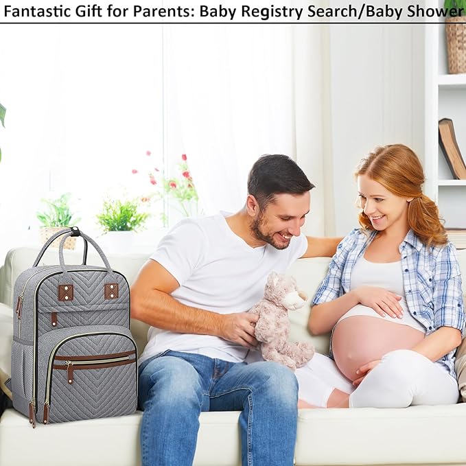 Diaper Bag Backpack for Women with Changing Pad, Baby Bag with Insulated Pockets Multifunctional Diaper Bags For Baby Girl Boy Waterproof Baby Bags For Boys Girls Maternity Bag Grey