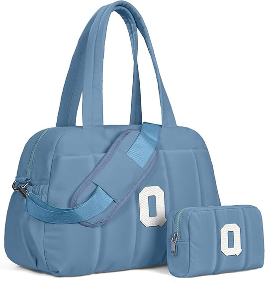 Initial Duffle Bag, Yoga Bags for Women，Overnight Bag with Wet Pocket，Lightweight Work Bags Personalized Gym Tote with Makeup Pouch-Daughter Gift from Grandma