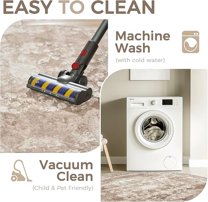 jinchan Round Rug 6ft Area Rug - Brown Vintage Floor Mat Kitchen Indoor - Washable Circle 6' Thin Floral Print Carpet Retro Farmhouse Non Slip Dining Room Living Room Bedroom Office