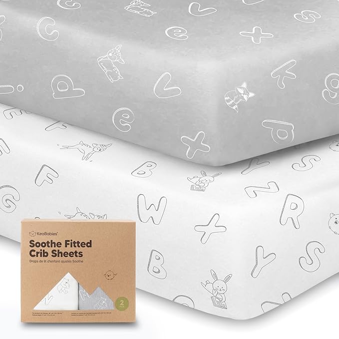 KeaBabies 2-Pack Organic Crib Sheets for Boys, Girls - 52x28 Fitted Crib Mattress Sheet Neutral, Breathable Jersey Cotton Cover for Baby Bed, Toddler Mattress, Soft & Cute Prints (ABC Land Cloud)