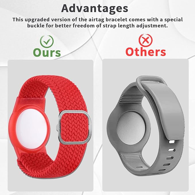 Kids Bracelet Compatible with AirTag, GPS Kid Tracker Holder Braided Wristband for Apple Air Tag, 2022 Upgraded Nylon Adjustable Anti Lost Airtag Watch Band for Kids Children Elders (red)