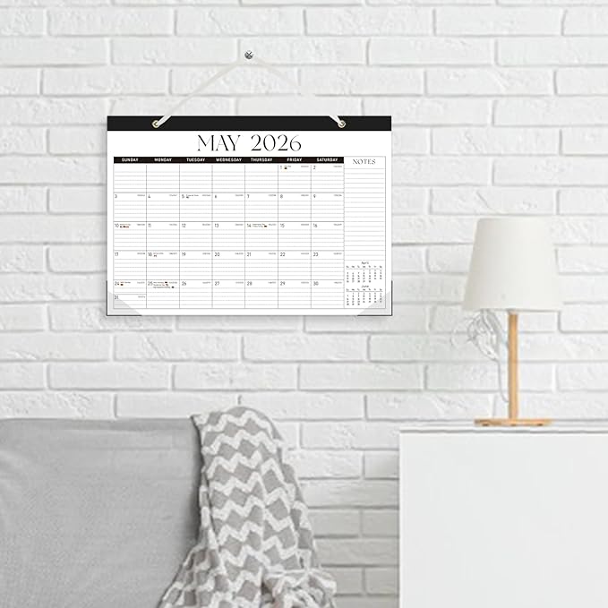 Desk Calendar 2025-2026, Monthly Desktop Large Calendar Runs Until December 2026 17" x 12" Desk Wall Planner for Family Office Teacher School, Black-White