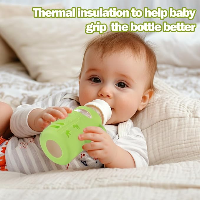 4 Pack Silicone Sleeves for Dr. Brown's Glass Baby Bottles - Drop Protection Baby Bottle Sleeves,Compatible with Dr. Brown's Newborn Glass Bottles,with Silicone Handles,8 oz