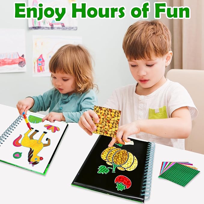 FUNNYB&G Foil Art Craft Activity for Kids - Gift for Girls Boys Crafts for Kids Fun Art Supplies DIY Creative Travel Toy, Birthday Gift Party Favor Toys for Girls Boys 4 5 6 7 8 9 Years Old(Farm)