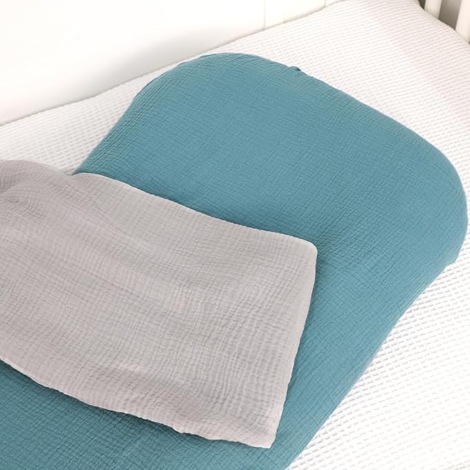 Hooyax Baby Lounger Cover 2 Pack - 100% Muslin Cotton Newborn Lounger Pillow Covers Only, Soft Breathable Infant Lounger Cover with Reinforced Stitching, Fits Most Standard Baby Loungers (Blue Grey)