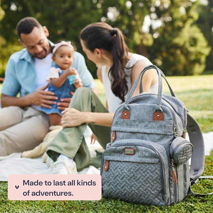 BabbleRoo Diaper Bag Backpack - Baby Essentials Travel Tote - Multi function Waterproof Diaper Bag, Travel Essentials Baby Bag with Changing Pad, Stroller Straps & Pacifier Case - Unisex, Light Blue