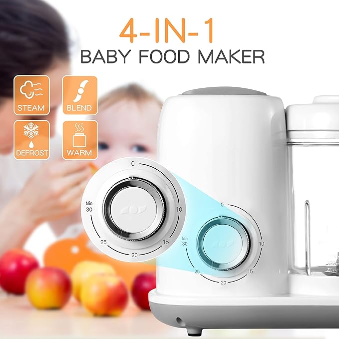 Baby Food Maker, 4 in 1 Baby Food Processor and Steamer, Puree Blender, Multifunctional Baby Puree Maker, Dishwasher Safe (White)