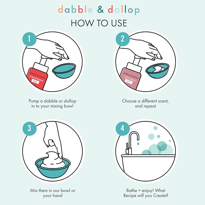 Dabble & Dollop USA Bundle, 3-in-1 Natural Bubble Bath, Body Wash & Shampoo for Kids, USA-Made, Paraben & Sulfate Free, Vegan, Tear-Free, Strawberry, Vanilla & Blueberry (Set of 3)