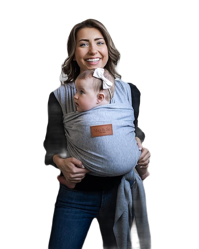 Baby Wrap Carrier - Premium Cotton Baby Carrier Wrap for Newborn to Toddler- Infant Carrier- Baby Holder One Size Fits All with Front Pocket (Grey) by Max&so