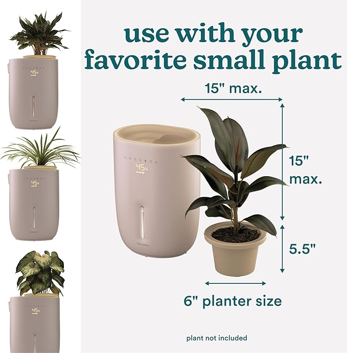 Homedics Natura Ultrasonic Warm & Cool Mist Humidifier, 1.3-Gal for Large Rooms, 60-Hr Runtime, Plant Holder, Programmable Humidity, Auto Shutoff, Nightlight Small Plant Compatible(Plant Not Included)