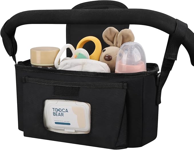 Accmor Universal Stroller Organizer with Insulated Cup Holder and Shoulder Strap, Stroller Caddy Bag Stroller Cup Holder Attachment for Uppababy, Baby Jogger, Britax Strollers, Black