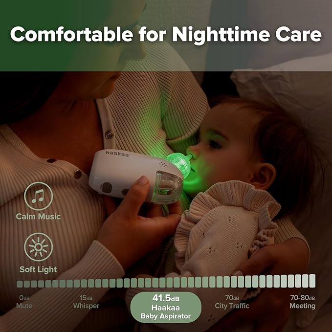 Haakaa Nasal Aspirator for Baby, 2-in-1 Electric Baby Nasal Aspirator with Sprayer – Baby Nose Sucker, Nose Sucker for Baby – 5 Adjustable Suction Levels up to 65kPa, Quiet, Music & Lights
