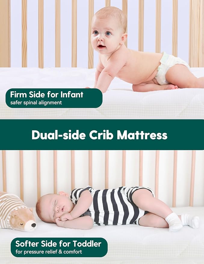 BABELIO Crib Mattress Ultra-Breathable 100% Washable Core Dual Sided Baby Toddler Mattress with Removable Machine-Washable Cover 52" x 28"
