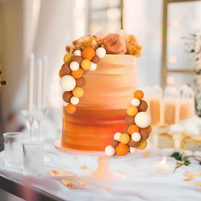 75 Pieces Cake Balls Topper Decorations Foam Cupcake Topper Mini Balloon Cake Topper Balls Cake Picks for Cake Deco Birthday Party Wedding（Orange Khaki Series）