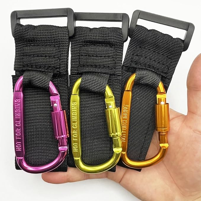 Baby Stroller Hook, Carry 30 lbs per Stroller Carabiner Clip, Adjustable Baby Stroller & Car Seat Hook for Hanging Diaper Bag, Wheelchair,Golf cart, Shopping and Pet Cart(2 Pcs Orange)