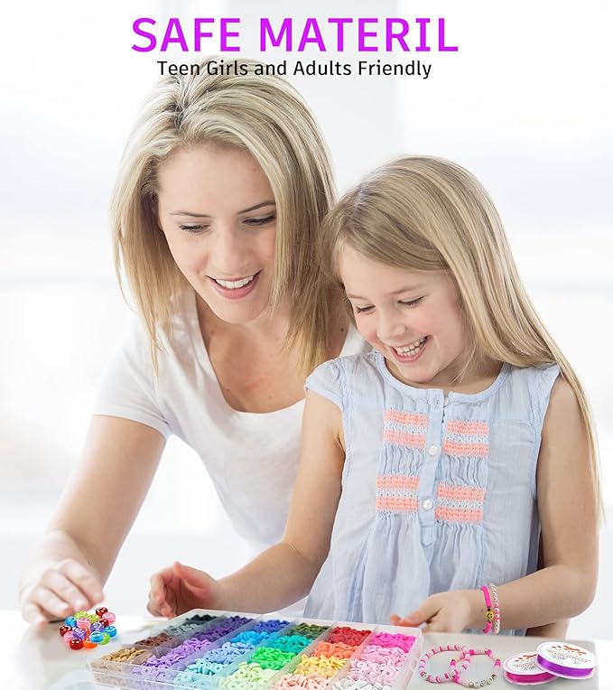 Gionlion Clay Beads Bracelet Making Kit, Pack 2 Boxes Preppy Letter Spacer Beads and Charms Kit for Friendship Jewelry Making, Arts and Crafts Gifts for Girls Ages 8-12