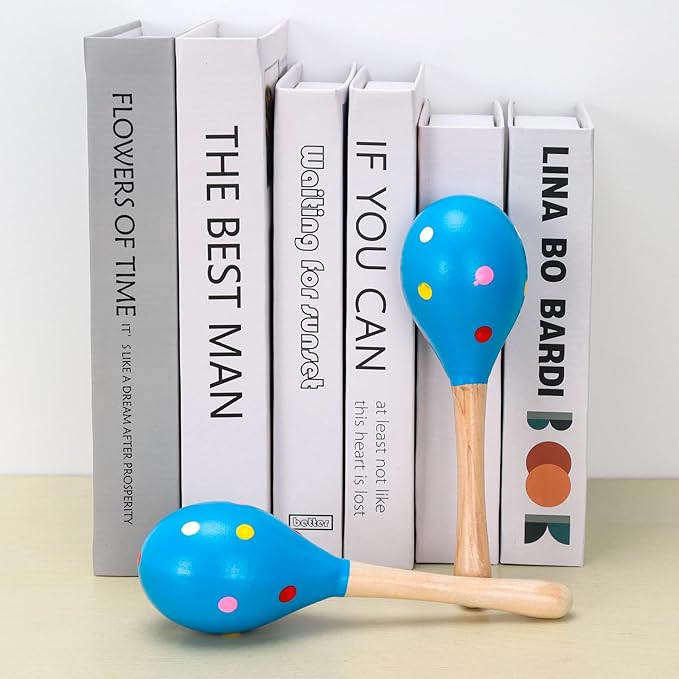 2 Pcs Maracas, Hand Percussion Rattles for Kids, Wooden Rumba Shaker Hand Musical Instruments with Clear Rhythm for Kids Adults Playing (Blue)