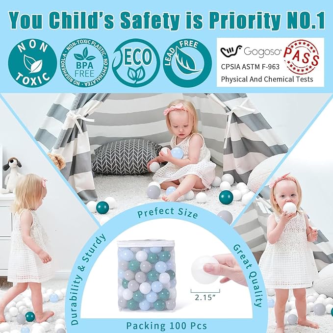 GOGOSO Ball Pits Balls for Toddlers Pack of 50 100 200 Plastics Shape Ball Non-Phthalate Non-BPA Non-Toxic 2.2-Inch Crush Proof Play Balls
