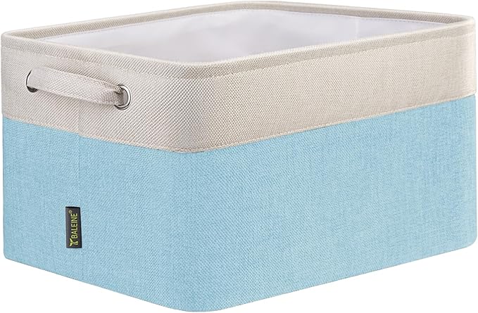 BALEINE 1 Pack Fabric Storage Bins for Shelves, Linen Storage Baskets for Organizing, Decorative Closet Bins for Clothes, Home (Skyblue, 12"x8"x8")