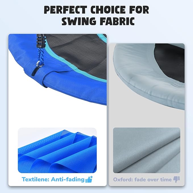 Hapfan 40" Saucer Tree Swing for Kids and Adults, Disc Round Swing for Kids Outdoor with Swivel, UV-Resistant Textilene Fabric, 700 lb Weight Capacity, 9.8 FT Hanging Straps, 2-Year Warranty (Blue)