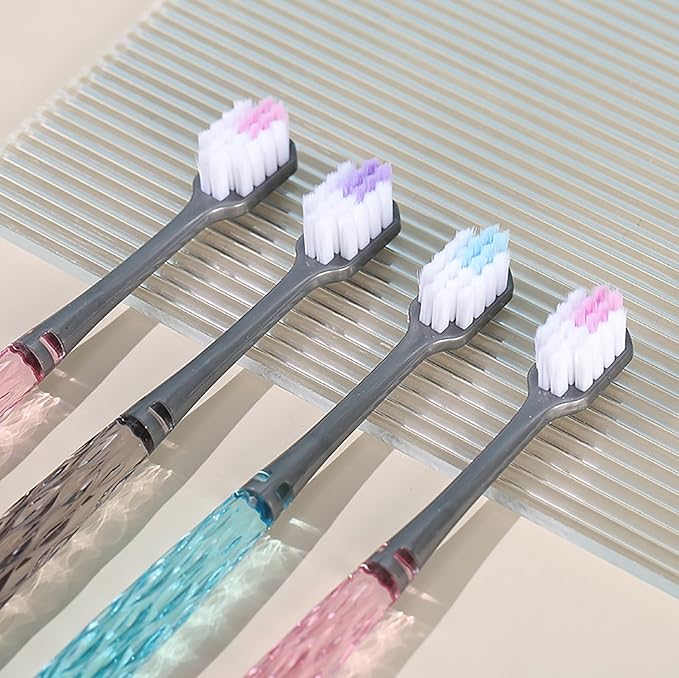 EasyHonor Soft Toothbrushes, Adult Medium Bristle Toothbrushes with Fashion Color Crystal & Non-Slip Handle and Wide-Head and Square Hole Bristles, Soft Toothbrush for Sensitive Gums (6 Pack)