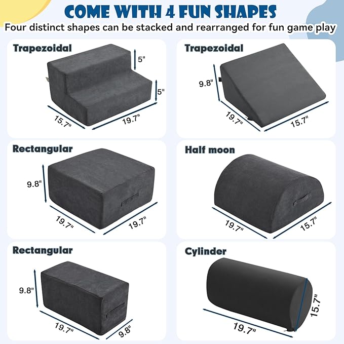 Jela Foam Blocks 6Pcs Soft Play Equipment Luxury Corduroy Fabric, Toddler Climbing Toys Indoor Soft Play for Toddlers