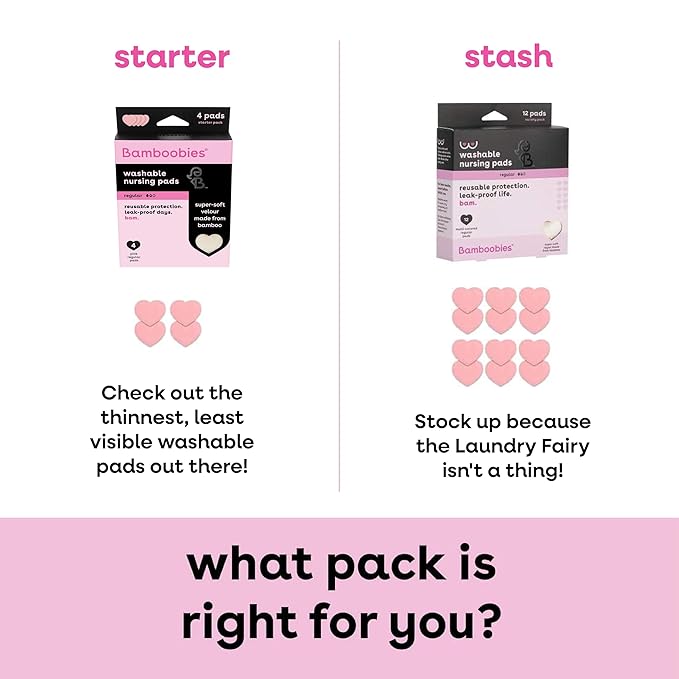 Bamboobies Women’s Nursing Pads, Reusable and Washable for Daily Use, Leak-Proof Pads for Breastfeeding, Pink, 12 Pads