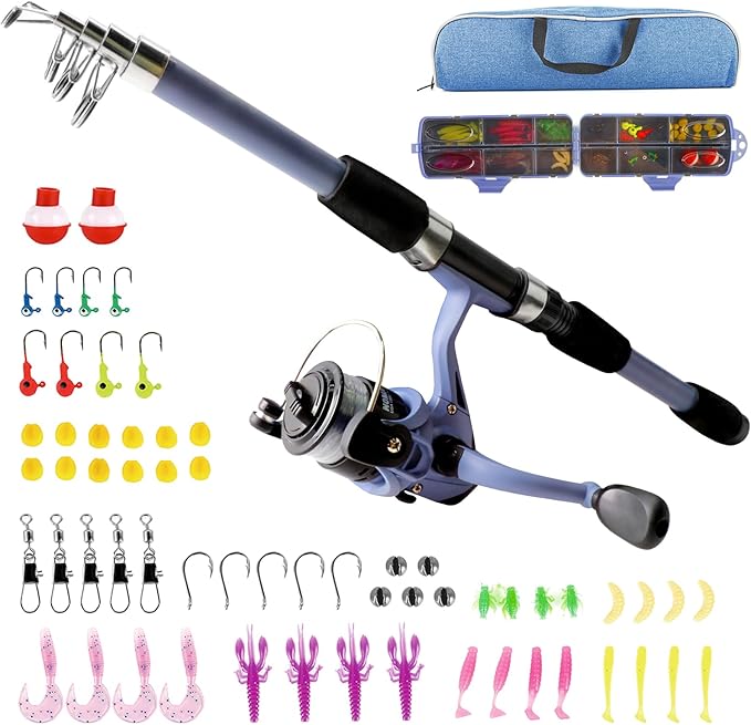 Kids Fishing Pole Set, Portable Telescopic Fishing Rod and Reel Combo for for Boys Girls Youth Toddle Fishing Pole - with Spincast Fish Reel Tackle Box Fish Lures Fishing Lines【Ambidextrous】