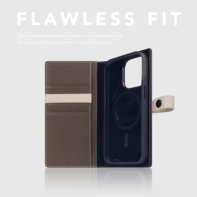 D8 Edition Full Grain Leather Wallet Case for iPhone 15 Pro - [2-in-1] Handcrafted Detachable Diary Style with Magnetic MagSafe Back Cover and Snap Closure, Gift Box Included (Etoffe Cream)