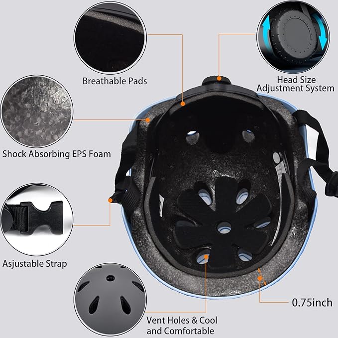 Kids Bike Helmet Set Adjustable for Children, Boys, Girls and Teenagers Aged 3-8 Years Includes Elbow, Knee, Wrist Guards Children's Helmet Protection Set for Bikes SkateboardsRollerskates