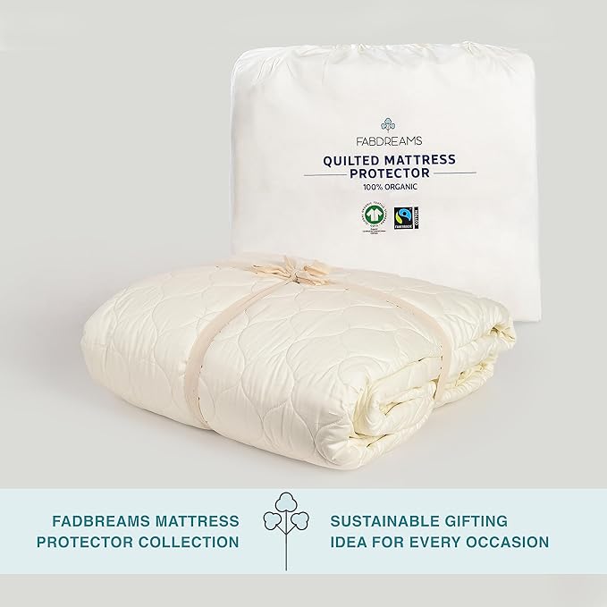 FABDREAMS Organic Quilted Mattress Protector Twin Size | Mattress Pad| Mattress Cover| Naturally Breathable | Noiseless| Fits up to 17" Deep Pockets| Temperature Regulating | Ivory