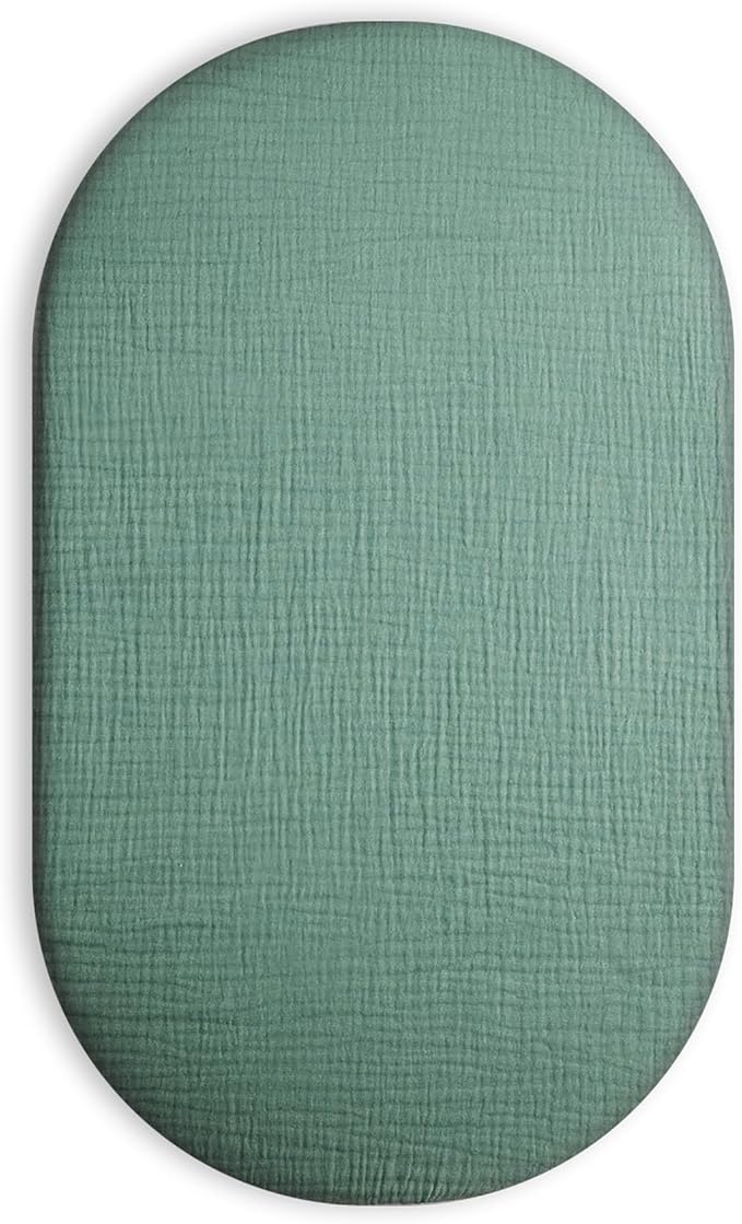 Bassinet Sheet for Baby Boy and Girl, Fitted Sheets for Rectangle, Oval, Hourglass Bassinet Mattress, Muslin Moses Basket Sheets with Neutral Style (Roman Green)