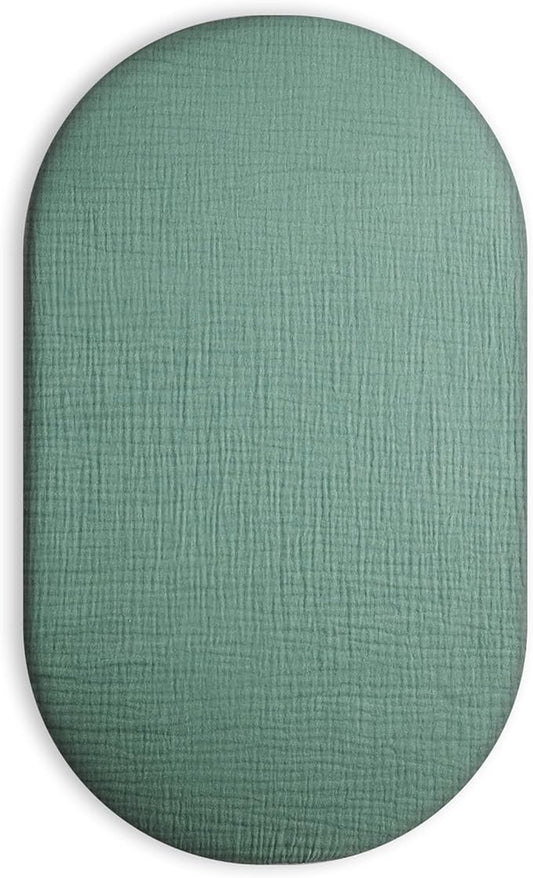 Bassinet Sheet for Baby Boy and Girl, Fitted Sheets for Rectangle, Oval, Hourglass Bassinet Mattress, Muslin Moses Basket Sheets with Neutral Style (Roman Green)
