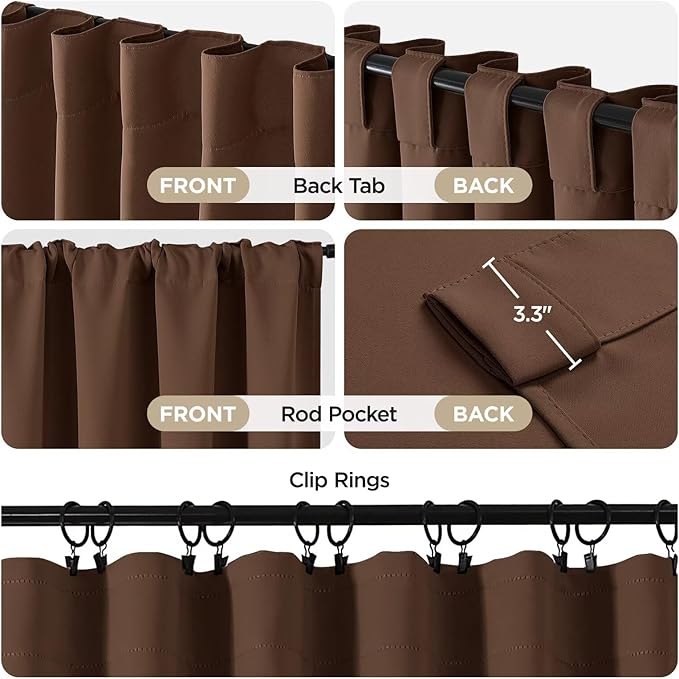 Joydeco Blackout Curtains 84 Inch Long for Bedroom, Thermal Insulated Black Out Curtains 2 Panels Set, Room Darkening Drapes for Living Room Window (W52 x L84 Inch, Brown)