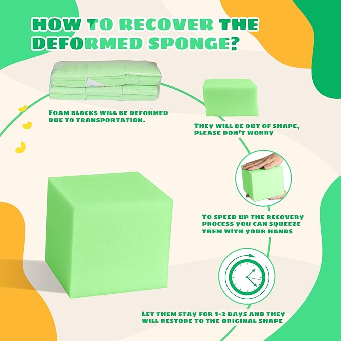 Foam Pit Cubes, 24 PCS 5 Inches Gymnastics Foam Blocks Trampoline Blocks, Multi-Sport Protective Padding for Freerunning, Trampoline, Parkour, Skate Parks & BMX - Green