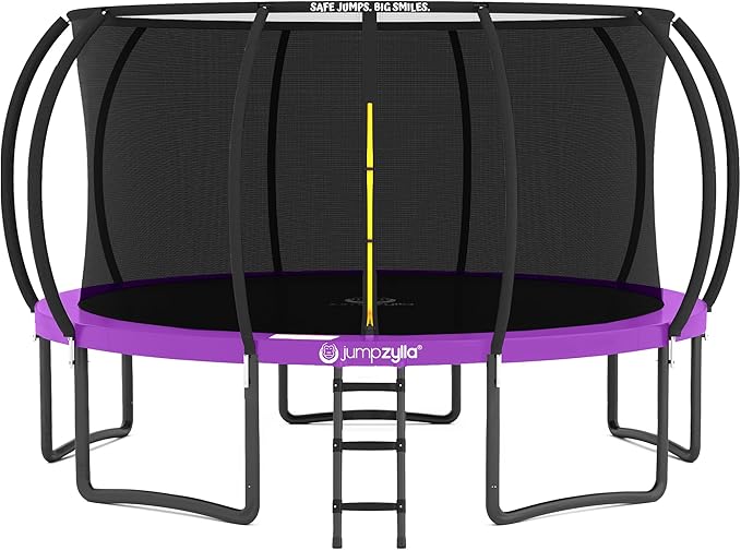 JUMPZYLLA Trampoline Outdoor 8FT 10FT 12FT 14FT 15FT 16FT with Enclosure and Ladder, ASTM Approved Recreational Trampoline for Kids and Adults, Anti-Rust Coated Frame