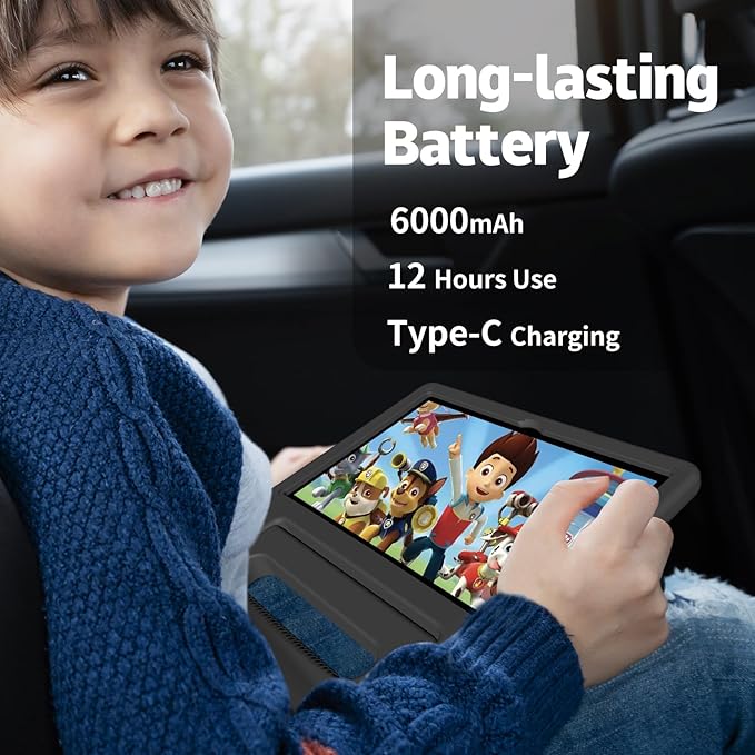 Kids Tablet, 10.1 Inch Tablet for Kids Android 14, 64GB Octa-Core, WiFi, Big Battery, Kids Space, Parental Control 1280 * 800 HD Display Children Tablets Black