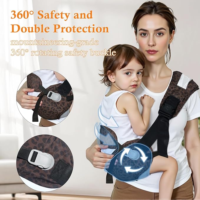 Baby Carrier Newborn to Toddler-Adjustable Baby Sling Carrier,Toddler Carrier for 25-60lbs,Comfortable Baby Sling for Hands-Free Carrying (Dark Brown Leopard Print)