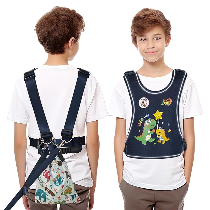2025 New Safety Walking Harness for Big Kids (6-12yrs) with Autism Special Needs ADHD, Anti-Elopement Vest Harness with Grab Handle and Light Reflector, Adjustable Leash for Autistic, Active Child