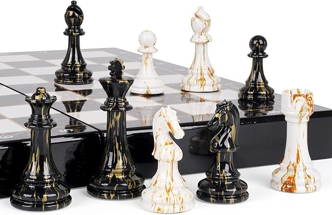 15" Large Chess Set for Adults with Weighted Acrylic Chess Pieces 3.5" King & Portable Folding Marbling Wooden Chess Board Travel Chess Sets Family Board Game Gift – Elegant Classic Chess Game