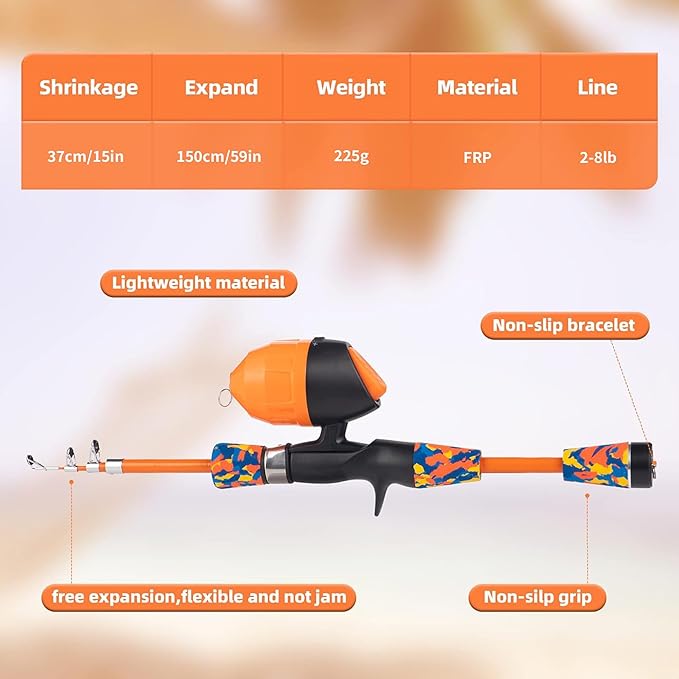 Kids Fishing Pole Kit Set，Portable Telescopic Fishing Rod and Reel Combo Full Kits for Boys, Girls, Beginner, Youth