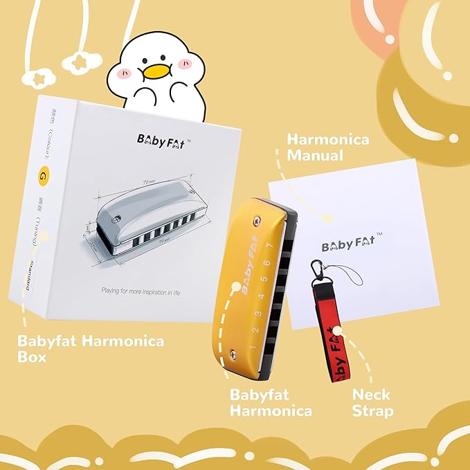 BabyFat 7 Hole Blues Mini Harmonica Set,Diatonic Harmonica with free lanyards,Gifts for Professional Players and Beginners,Easy-playing Musical Instrument(Key of G）