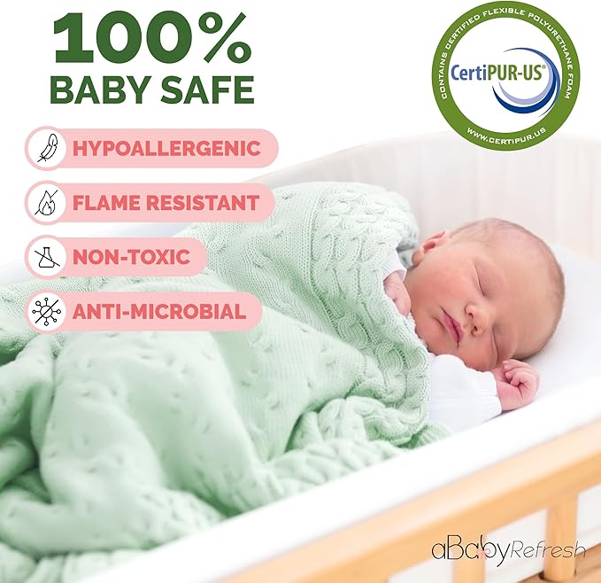 Cradle Baby Mattress and Bassinet Mattress 14x34 – 2-Inch Firm Foam Baby Bed with Waterproof Vinyl Cover – Non-Toxic Hypoallergenic Cushion Pad Replacement for Infant Bed (Multiple Standard Sizes)