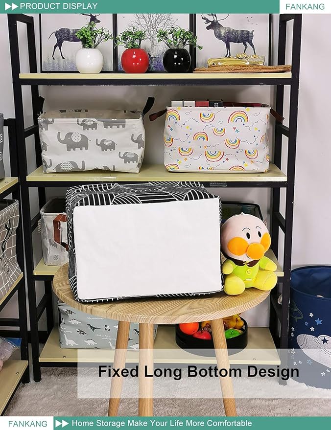FANKANG Storage Basket,Nursery Hamper Canvas Laundry Basket Foldable with Waterproof PE Coating Storage, Office, Bedroom, Clothes,Toys (Rec-Black Cube)