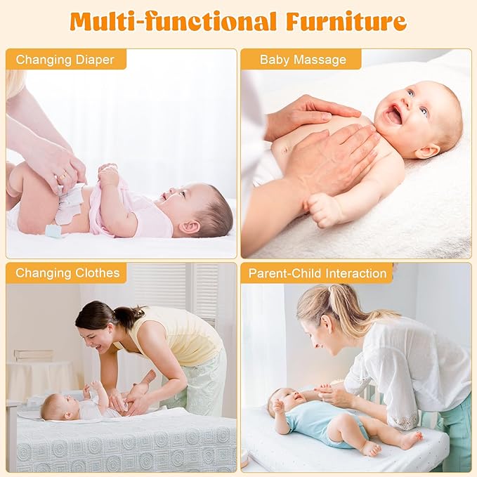 Baby Dresser with Changing Table Top, Baby Changing Table Dresser with 5 Drawers and Adjustable Shelves, Multi-Functional Diaper Changing Station, Nursery Organizer for Kids Bedroom, White